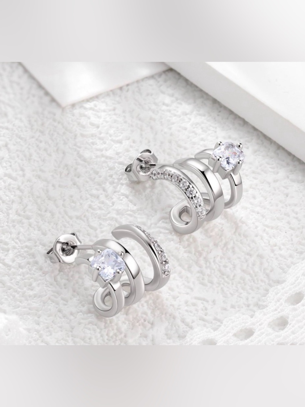 Spiral Halo CZ Stud Earrings huggie hoop cuff style